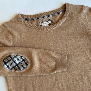 Barbour Beige Crew Neck Sweater with Plaid Accents